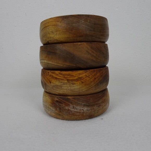 4 Vintage Teak Wood Salad Bowls 6" Diameter Round - Picture 9 of 11
